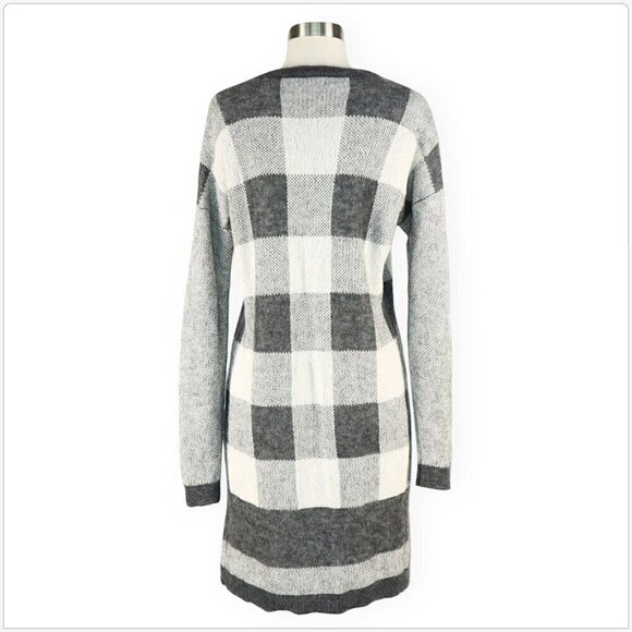 Banana Republic Gray Ivory Buffalo Check Textured Mohair Knit Sweater Dress  M - Picture 4 of 6